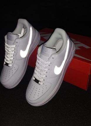 Nike air force white reflective, женские рефлективные кроссовки найк, белые