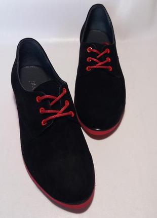 Туфли  макасины женские замшевые черные с красной подошвой на шнурке 41рзмер(последний)7 фото
