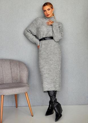 Теплое вязанное платье-свитер длиной миди серого цвета. модель 2447 trikobakh2 фото