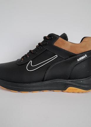 Кросівки чоловічі шкіряні на хутрі. чорні з жовтим. nike.