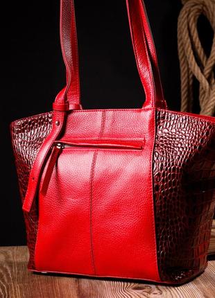 Деловая женская сумка с ручками karya 20875 кожаная красный10 фото