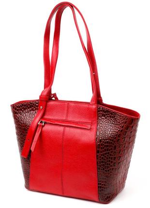 Деловая женская сумка с ручками karya 20875 кожаная красный2 фото