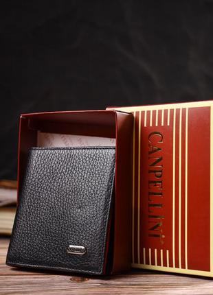Интересное портмоне для мужчин в комбинации двух цветов из натуральной зернистой кожи canpellini 21741 черное8 фото