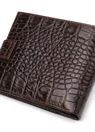 Вместительный мужской бумажник из натуральной фактурной кожи с тиснением под крокодила canpellini 217882 фото
