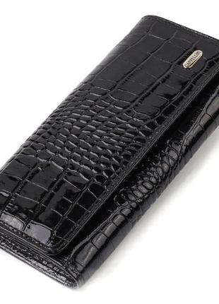 Стильний жіночий гаманець із лакованої натуральної шкіри з тисненням під крокодила canpellini 21707 чорний