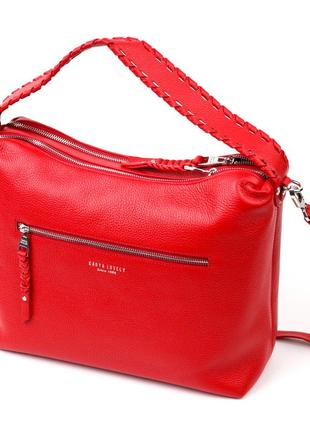 Вместительная женская сумка karya 20849 кожаная красный2 фото