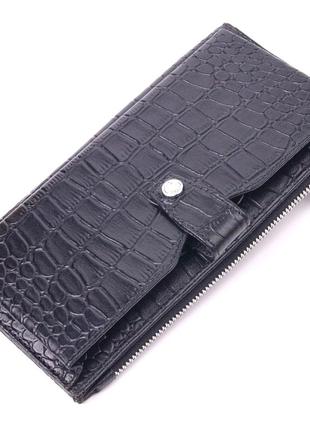 Вертикальное мужское портмоне из натуральной кожи с тиснением под крокодила karya 21420 черный