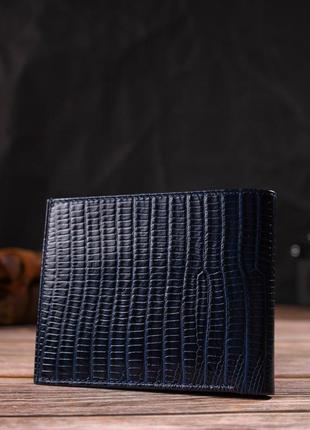 Фактурний стильний гаманець для чоловіків без застібки горизонтального формату з натуральної шкіри з тисненням7 фото