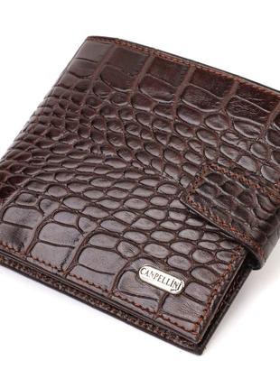 Модний чоловічий гаманець із натуральної шкіри тисненням під крокодила canpellini 21878 коричневий