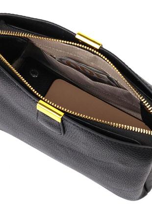 Женская красивая сумка на три отделения из натуральной кожи 22107 vintage черная5 фото