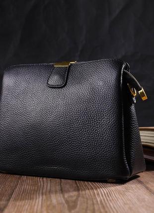 Женская красивая сумка на три отделения из натуральной кожи 22107 vintage черная8 фото