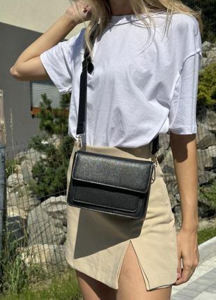 Женская классическая сумка кросс-боди черная6 фото