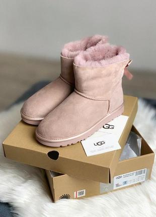 Шикарные женские сапоги ugg в розовом цвете с бантом /осень/зима/весна😍