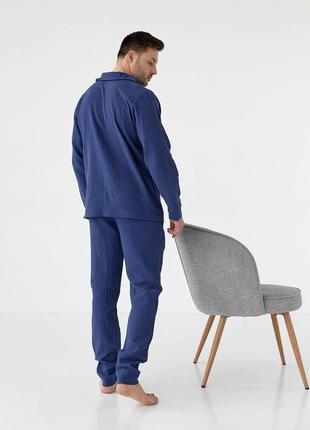 Піжама чоловіча муслін сорочка і штанці v.velika синій3 фото