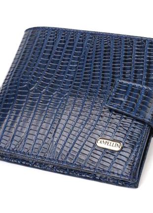 Зручний горизонтальний гаманець для чоловіків із натуральної шкіри з тисненням canpellini 21887 синій