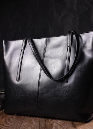 Функциональная сумка шоппер из натуральной кожи 22095 vintage черная8 фото
