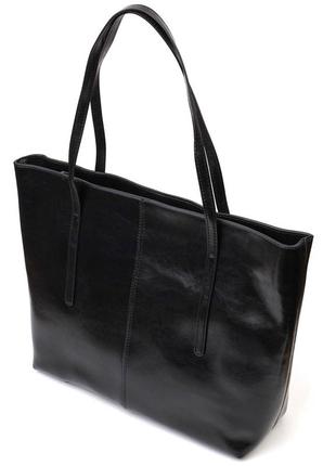Функциональная сумка шоппер из натуральной кожи 22095 vintage черная2 фото
