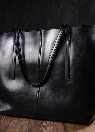 Функциональная сумка шоппер из натуральной кожи 22095 vintage черная7 фото