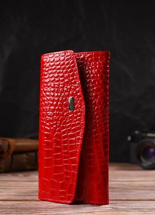 Привабливе жіноче портмоне з натуральної шкіри з тисненням під змію canpellini 21699 червоний5 фото