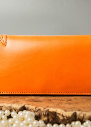 Яркий кожаный кошелек с совой | оранжевый кошелек ручной работы6 фото