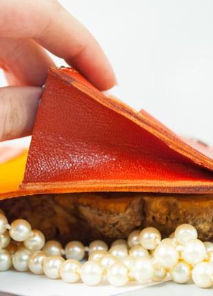 Яркий кожаный кошелек с совой | оранжевый кошелек ручной работы2 фото
