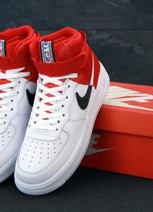 Мужские высокие кроссовки nike air force high white red найк белые1 фото