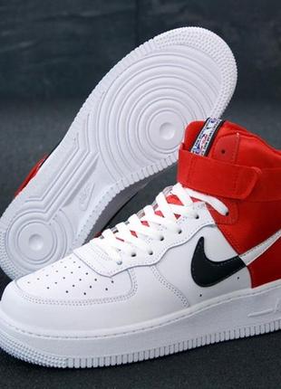 Мужские высокие кроссовки nike air force high white red найк белые5 фото