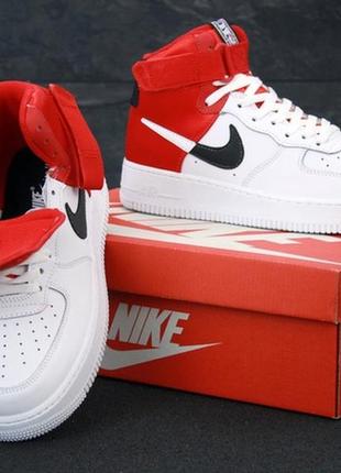 Мужские высокие кроссовки nike air force high white red найк белые6 фото