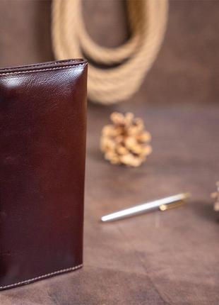 Бумажник мужской вертикальный на двух кнопках shvigel 16193 коричневый9 фото
