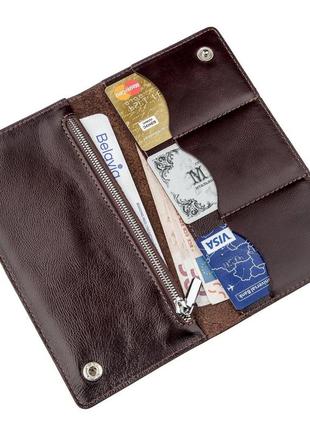 Бумажник мужской вертикальный на двух кнопках shvigel 16193 коричневый4 фото