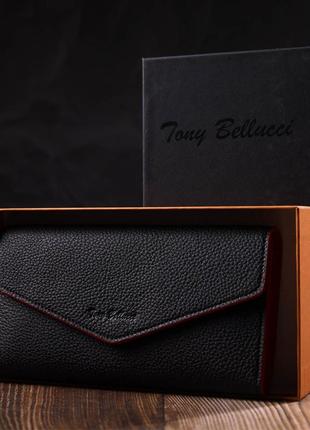 Комбинированное женское вместительное портмоне из натуральной кожи tony bellucci 21973 черный8 фото