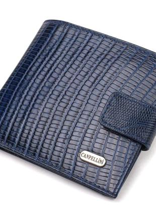 Мужской бумажник горизонтального формата из натуральной кожи с тиснением canpellini 21767 синий