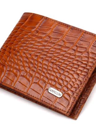 Современный кошелек для мужчин из натуральной кожи с тиснением под крокодила canpellini 21574 коричневый
