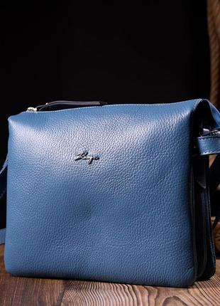 Небольшая женская сумка на плечо karya 20891 кожаная голубой9 фото