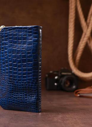 Кошелек женский кожаный с тиснением под экзотику guxilai 18963 синий9 фото