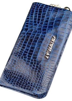 Кошелек женский кожаный с тиснением под экзотику guxilai 18963 синий1 фото