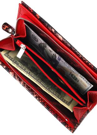 Яскравий жіночий горизонтальний гаманець із натуральної шкіри під рептилію karya 21092 червоний7 фото