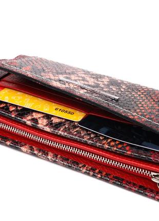 Яскравий жіночий горизонтальний гаманець із натуральної шкіри під рептилію karya 21092 червоний4 фото