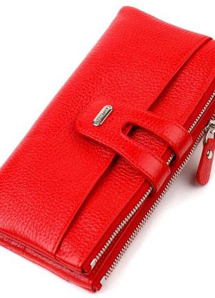 Яркий женский кошелек с удобным функционалом из натуральной кожи canpellini 21895 красный