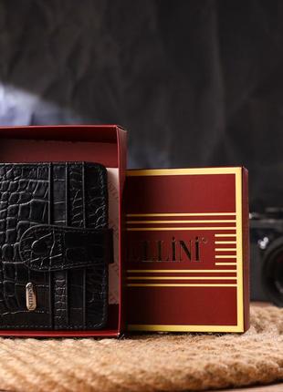 Компактный кошелек из натуральной кожи с тиснением под крокодила canpellini 21684 черный8 фото