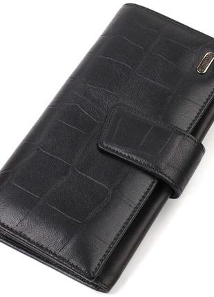 Классическое вертикальное мужское портмоне из натуральной кожи с тиснением canpellini 21836 черное