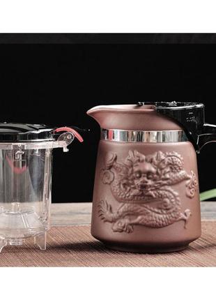 Заварник френч-пресс для чая и кофе "дракон" коричневый 500 мл3 фото