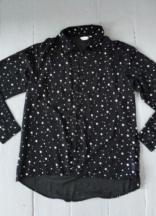 Наровпрозрачная рубашка с серебряными звездочками, хорошо подойдет на размер хс-с
