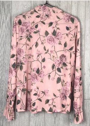 Рожева напівпрозора блузка, троянди, рукави рюші, amisu, квітковий принт2 фото