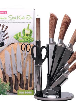 Набір кухонних ножів, ножиці і точилка kamille 8 предметів на акриловій підставці km-5048