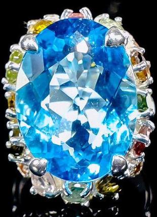Серебряное кольцо с голубым топазом (натуральные), серебро 925 пр. размер 181 фото