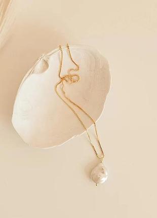 Кольє під золото ретро вінтаж підвіска імітація барокова перлина перли жемчуг цепочка кулон4 фото