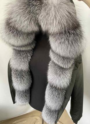 Зимняя куртка, бомбер с натуральным трендовым мехом bluefrost блюфрост в серебристой расцветке4 фото