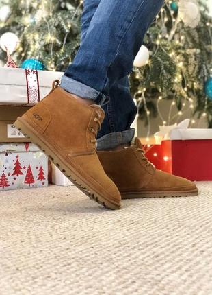 💥акция💥мужские ботинки угги, ugg neumel brown, зимние коричневые с мехом