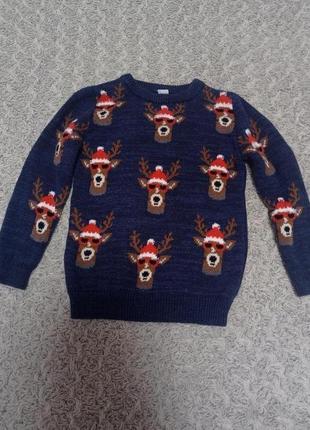 Новогодний свитер орнамент с оленям. 3-4 года1 фото